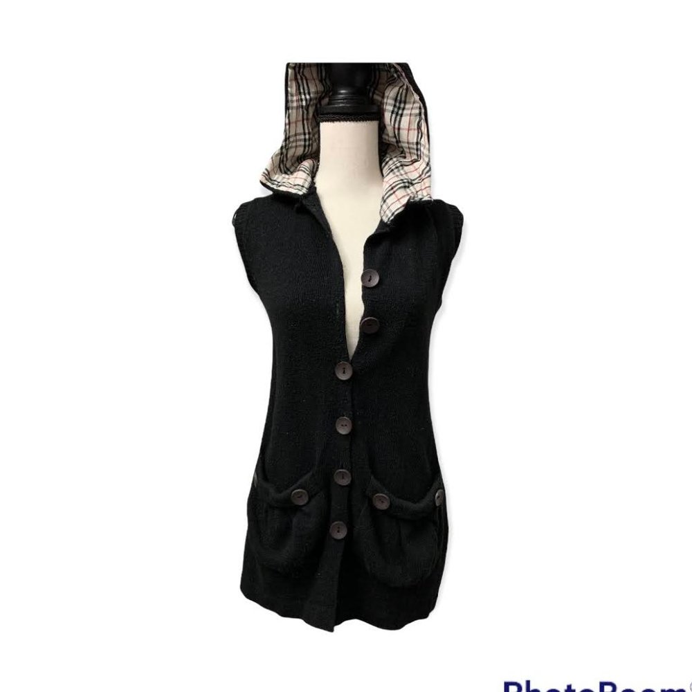 Burberry Black Sleeveless Sweaters with hoodie for Women size S to M - Vintage